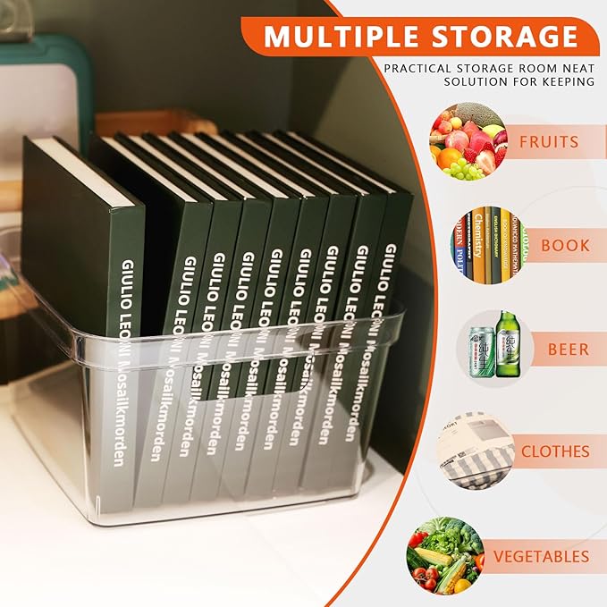 MOONEDGE 6-Pack Clear Plastic Storage Bins — Open-Top PET Storage Containers & Organizers, 10" x 10" x 6" Clear Boxes for Closet, Pantry, Office, Craft, Toy and Refrigerator Organization
