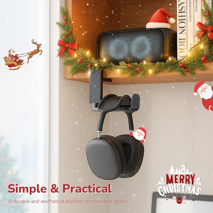 3 in 1 Rotating Headphone Stand for Gamer - EURPMASK [Xmas Gift Set] Headset Stand 2 Detachable Controller Holders,Clamp-on Headphone Holder Christmas Greeting Card,Bag,Box, Stocking Stuffer for Gamer