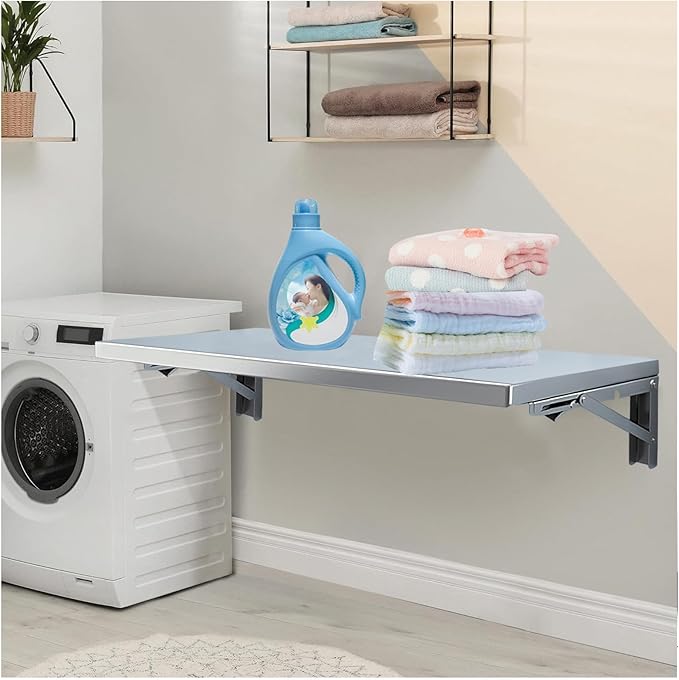 Wall Mounted Folding Table,304 Stainless Steel Wall Folding Desk,Floating Table for Wall,Laundry Room Folding Table,Home Bars and Dining Establishments(100x40cm /39.4"x15.7")