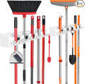 nacena Broom Holder Wall Mount, 2 Packs White Wall Hanging Garden Tool & Utility Closet Organizer Mop & Broom Hook Wall Mounted Heavy Duty Broom and Mop Organizer Wall Hanging for Bathroom, garage