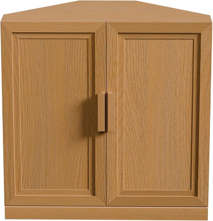 Casaphoria Farmhouse Corner Cabinet, Wooden Corner Storage Cabinet with Adjustable Shelves, Narrow Storage Organizer for Small Space, 31" H x 31" W x 16" D, 44Lb, Oak