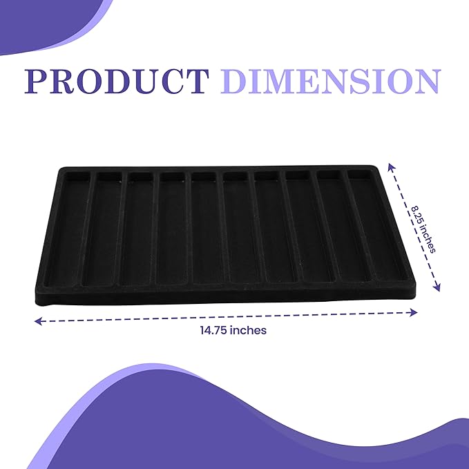 Novel Box 5 Pack 10-Slot Black Liner Jewelry Storage Tray Inserts 14.75x8.25x1 Inches - Jewelry Organizer Pad for Drawers & Store Displays - Jewelry Display Pads for Necklaces Bracelets & Chains