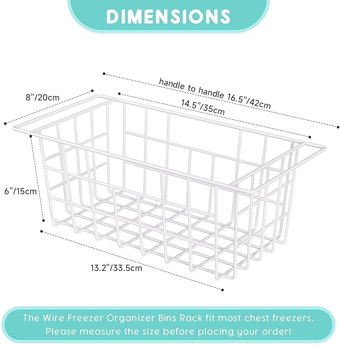 2Packs 16.5 inch Chest Freezer Organizer, Refrigerator Organizer Bins, Freezer Baskets with Handles, Metal Wire Baskets for Snacks, fruits, Potatoes, Meat