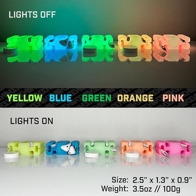GlowBrick Stocking Stuffers for Adults Cord Management Weighted Cord Holder Cable Wrap Phone Stand - Glow-in-The-Dark Gadget Organizer for Nightstand. Gift for Men, Silicone. Glowing Orange