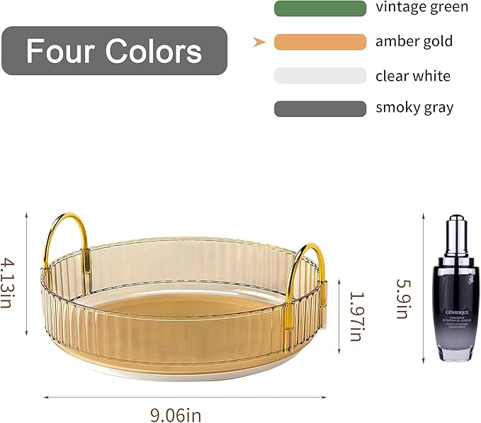 YCIA&DONE 360 Rotating Makeup Organizer and Storage for Vanity Countertop 1 Tier, High Capacity Cosmetic Skincare Perfume Organizers for Dresser Bathroom Fridge Lazy Susan (Amber Gold)