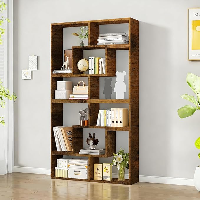 Expandable Bookcase with Adjustable Width,Wooden Room Divider Bookshelf,Standing Display Storage Organizer for Living Room,Study Room or Home Office