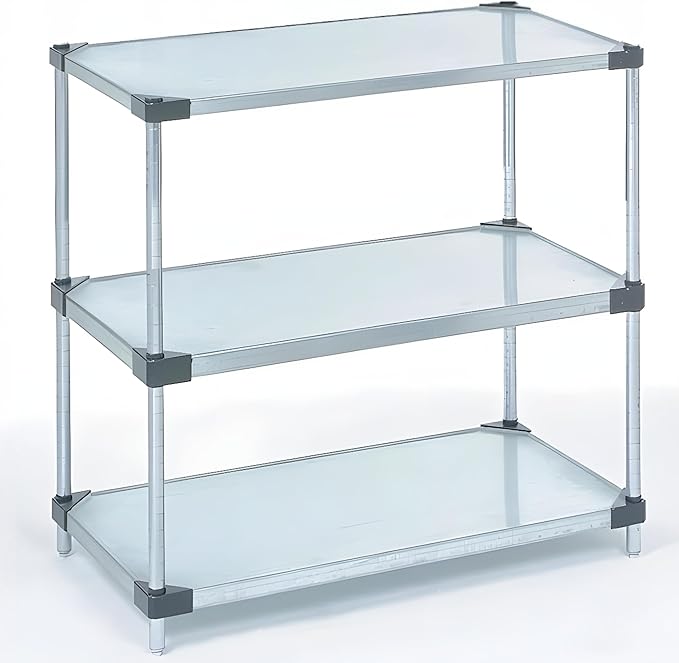 Omega 3-Tier Solid Galvanized Shelves, 18" Deep x 36" Wide x 34" HighHeavy Duty Storage Rack, Shelving Unit, NSF Certified, Ideal for Kitchen Garage Office Restaurant Warehouse 800-lb Capacity