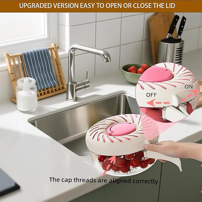 2025 New Upgrade Fruit Washing Bowl with Strainer,3 in 1 Multipurpose Drain Basket with Lid & Ice Box,Foldable Handle Fruit Strainer,1QT(1L)Fruit Washer Perfect for Fridge Storage and Outdoor Picnics