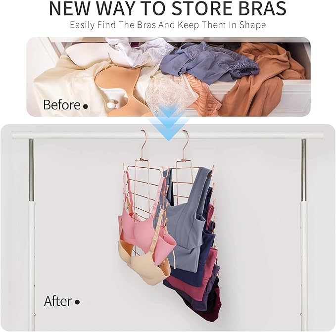 2 Pack Tank Top Hanger, Bra Organizer for Closet, Hanging Space Saving Sport Bra Lingerie Holder Closet Organizers and Storage, College Apartment Essentials, Rose Gold