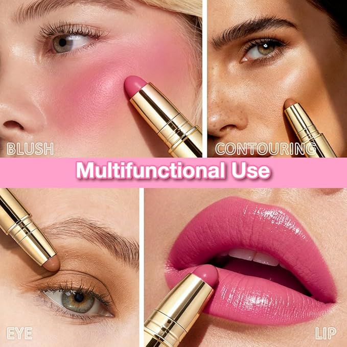 evpct 2In1 Blush Contour Multiuse Makeup Stick, Berry Tan & Brown Creamy Butter Blush Bronzer Contour Multiuse Stick for Cheeks Lips Eyes Faces, Ultra-Creamy Radiant Finish, Vegan & Cruelty-Free