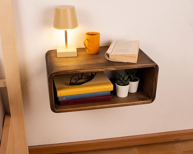 Floating Nightstand Wooden, Bedside Table, Nightstand Shelf, Handmade, Wall Mounted Bedside Shelf, Minimalist and Unique Style (Vancouver)