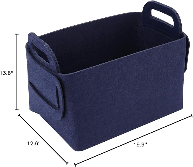 Storage Basket Felt Storage Bin Collapsible& Convenient Box Organizer with Carry Handles for Office Bedroom Closet Babies Nursery Toys Laundry (Navy Blue, 19.9inch（L）×13.6inch（W）×12.6inch（H）)