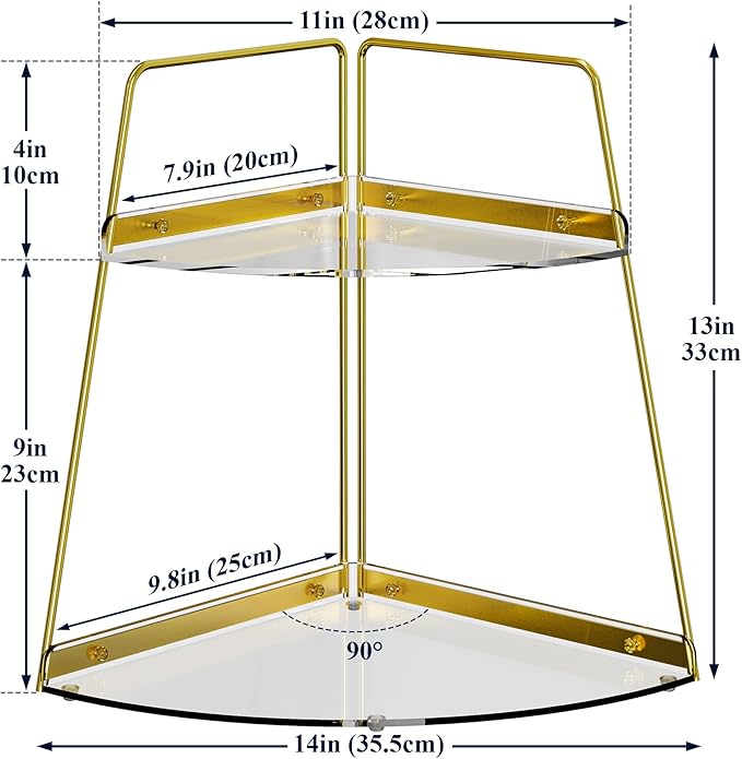 NiHome 2-Tier Acrylic Countertop Corner Organizer for Bathroom Kitchen Bedroom, Corner Skincare Organizers Makeup Organizer for Vanity Storage - Sturdy Metal Frame & Anti-Slip Pads, Home & Office Use