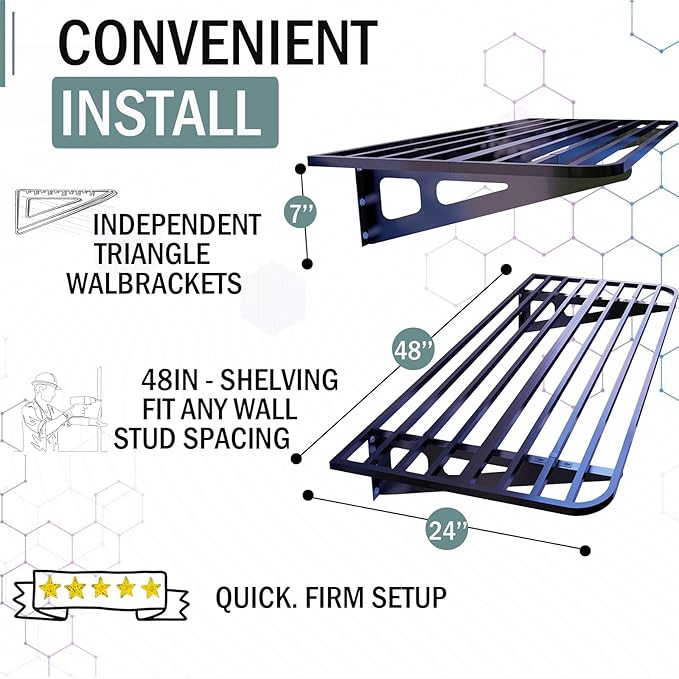 Garage Wall Shelving 2-Pack 2x4ft 24-inch-by-48-inch Wall Shelf Garage Storage Rack Floating Shelves, Space-Saving Black