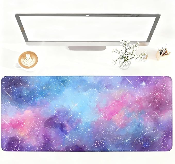 Galaxy Mouse Pad Large, Extended Gaming Desk Mat – 335.43 x 15.75 in – Watercolor Nebula Starry Sky Design, Stitched Edges, Non-Slip Base, Keyboard and Mouse Pad for Office & Home