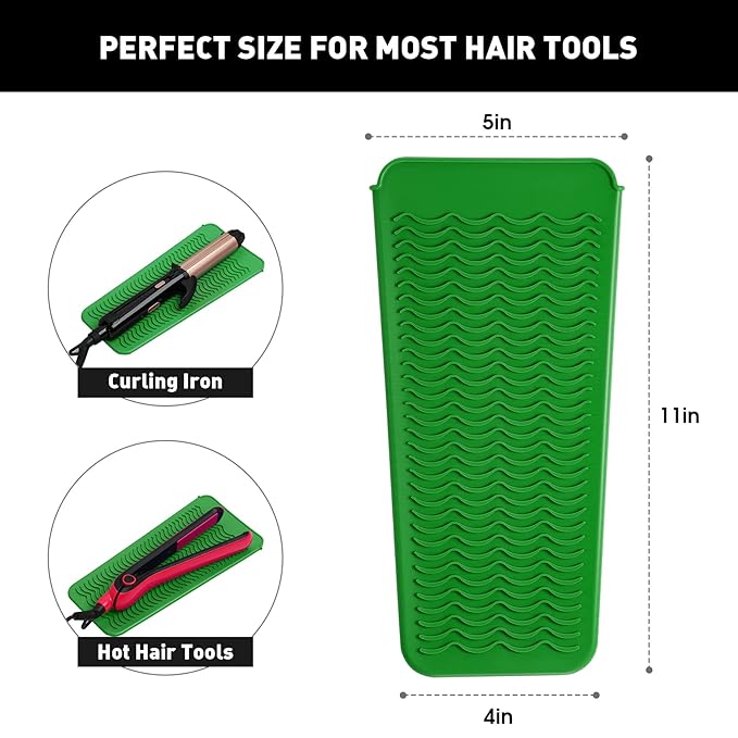 ZAXOP Resistant Silicone Mat Pouch for Flat Iron, Curling Iron,Hot Hair Tools (Green)