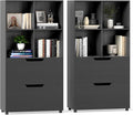 GOFLAME 4-Tier Bookcase with 2 Drawers, 51” Tall Bookshelf with 4-Cube Open Shelf, Wood, Modern, Freestanding Display Storage Organizer Shelf for Living Room, Home Office (2,Black)