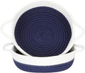 Sea Team 2-Pack Cotton Rope Baskets, 10 x 3 Inches Small Woven Storage Basket, Fabric Tray, Bowl, Round Open Dish for Fruits, Jewelry, Keys, Sewing Kits (Dark Blue & White)
