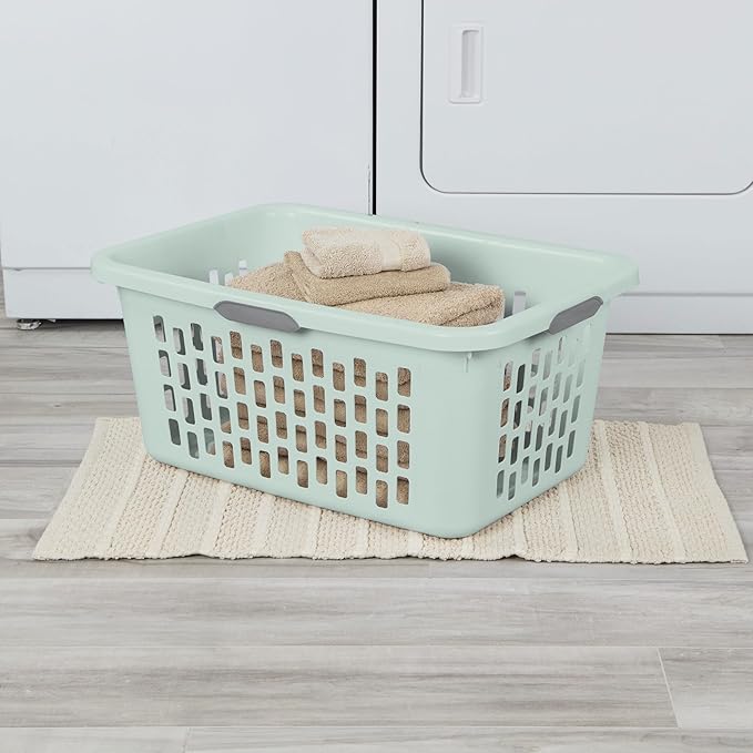 Sterilite Laundry Basket, Plastic Clothes Hamper, Large Rectangle Bin with Comfort Grip Handles and Reinforced Rim, 2 Bushel Capacity, Mint, 18 Pack