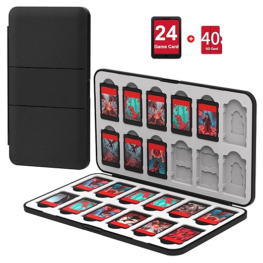 QuoLumPIA 24 Switch Game Card Case for Nintendo Switch 2/OLED/Lite - Holds 24 Cartridges & 40 SD Cards, Compact Storage, Portable Travel Essential, Gift, Hard Shell, Silicone Lining, Magnetic closure
