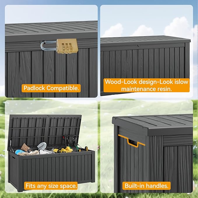 150 Gallon Outdoor Storage Box, Resin Deck Boxes Outdoor Waterproof For Patio Furniture, Garden Tools, Pool Supplies, Durable And UV Resistant, Lockable