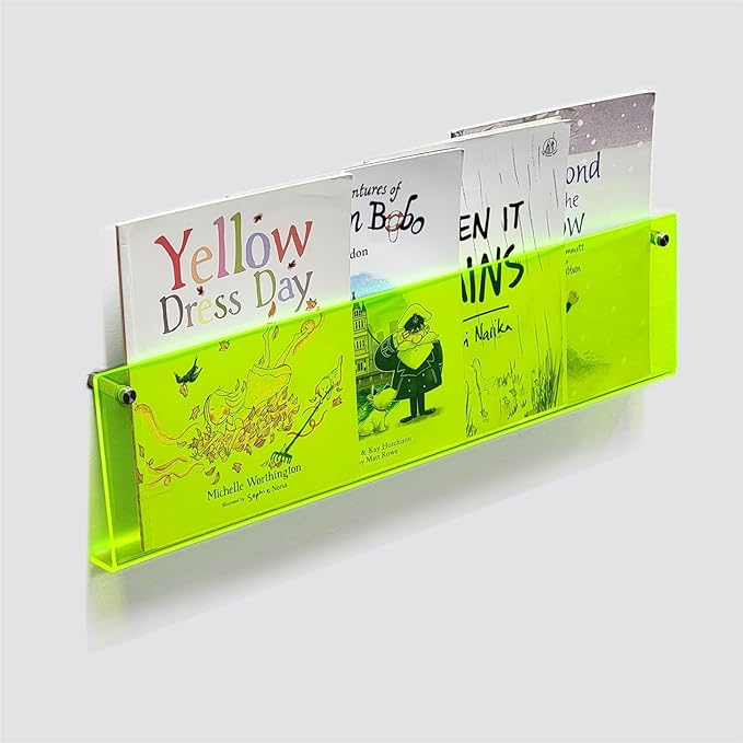 ROYALITA 2-Pack Acrylic Magazine Holder Brochure Holder, 17" Record Holder Magazine Rack, Fashion Hanging Bookshelf Literature Storage Rack for Waiting Room, Living Room, Office, Green 17 Inch