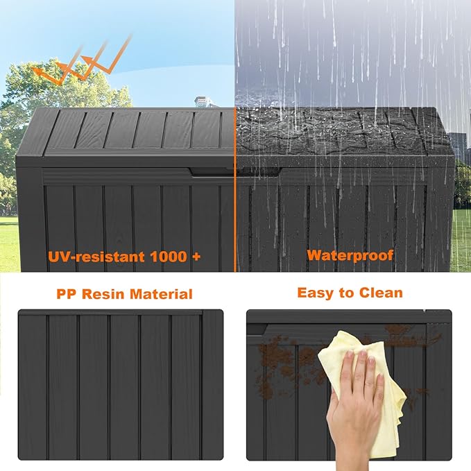 86 Gallon Outdoor Deck Box,Storage Lockable Waterproof Patio Furniture,Garden Tools,Cushions,Pool Accessories Outside Storage Resin Box(Black)