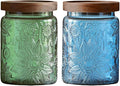 Set of 2 Vintage Glass Jars, Green Glass Storage Jars with Lids (23.7 oz) for Kitchen, Pantry, Candy, Flour, Oatmeal, Coffee Beans, Pet Food, Laundry Detergent, Cute Jar (Green&Blue 2, 23.7 Ounces)
