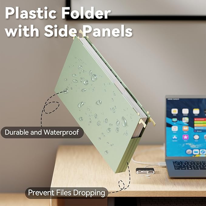 Ansook Plastic Hanging File Folders Legal Size,12 Pack Extra Capacity Expandable Legal File Folder Hanging with Tabs,Heavy Duty 1" Filing Cabinet Folder for Documents,Hanging File Organizer