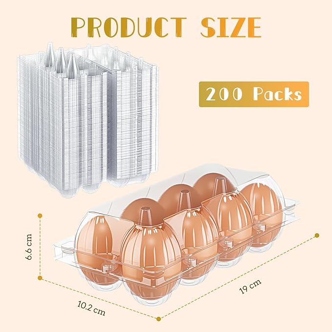 Zubebe 200 Pieces Clear Egg Cartons Plastic Egg Cartons Bulk Empty Chicken Egg Tray Holds Securely Clear Blank Egg Cartons for Chicken Farm Business Market Home Refrigerator Storage (2 x 4 Grids)