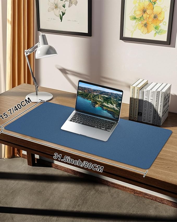 Leather Desk Protector, Non-Slip PU Laptop Mat, Waterproof Writing Pad for Office/Home (31.5"x15.7", Grey Blue)