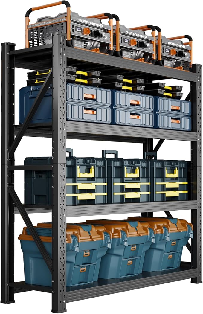 3000LBS Heavy Duty Shelving Units, 4 Tier Adjustable Metal Utility Shelf, 78.7" H Garage Storage Shelves Organization Rack for Industrial, Warehouse, Basement (Black, 19.7" D×41.3" W×78.7" H)