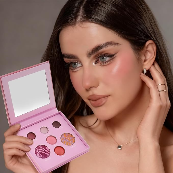 Color Nymph Face Makeup Palette, Glow & Matte Baked Trio Palettes -Highlighters, Blushes, Eyeshadows Fit for All Skin Tones Travel-Friendly Highly Pigmented Silky Smooth, Easy to Blend - B