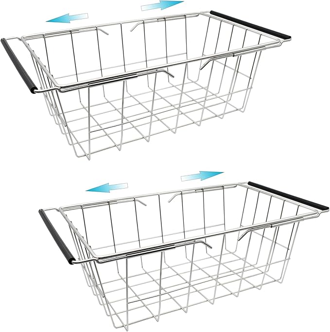 Orgneas Expandable Chest Freezer Basket, Stainless Steel Hanging Deep Freezer Organizer Bins Adjustable Handles (16.5" ~ 20") Wire Basket Storage Rack, Fits 5 Cu.FT and 7 Cu.Ft Chest Freezer