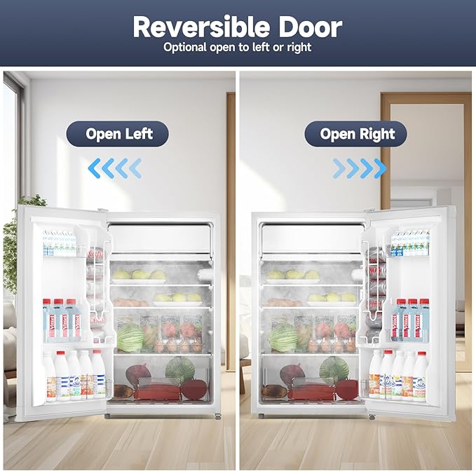 4.3 Cu.Ft Mini Fridge With Freezer, Single Door Mini Fridge w/7 Settings Temperature Adjustable, Mini Refrigerator for Apartment, Bedroom, Office, Dorm, Black (White)
