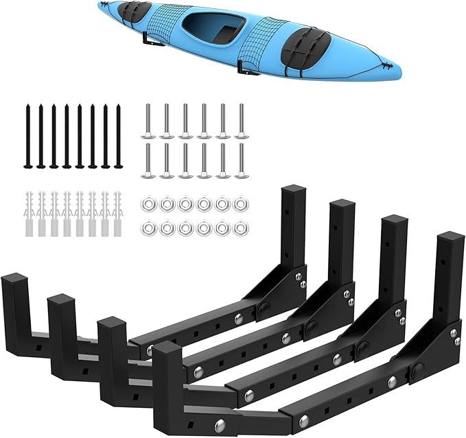 WALMANN Wall Mount Kayak Storage Rack, Kayak Hooks for Garage Wall Hangers for Kayak, Surfboard, Skiis, Snowboard, Paddle Board