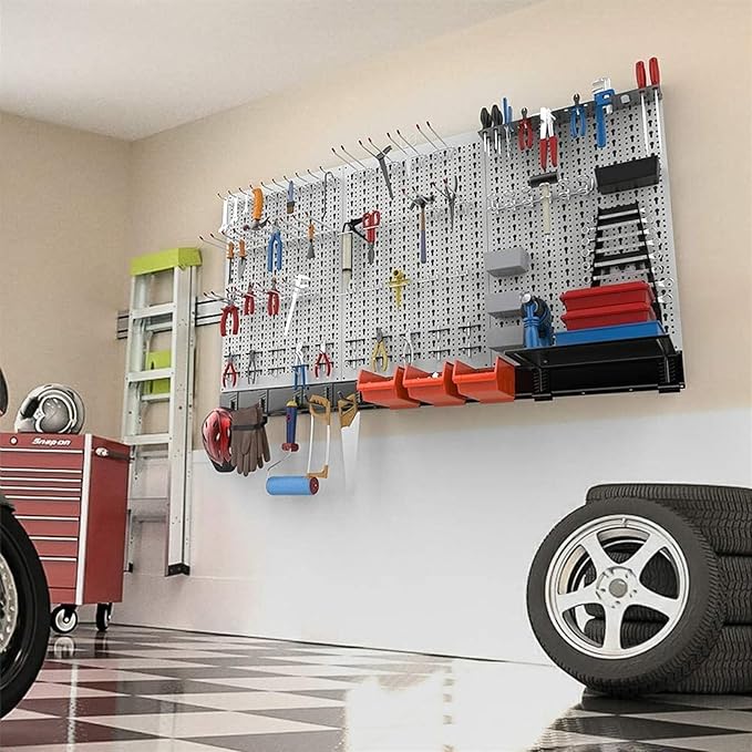 TORACK 109 PCS Pegboard Wall Organizer 4 ft. Garage Metal Pegboard Utility Tool Storage Kit w/Toolboard Hooks & Pegboard Hooks Accessories, Wall Mounted Storage Bins & Shelf