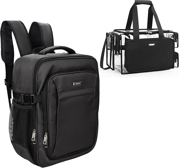 Relavel Professional Makeup Case Backpack and Large Clear Makeup Bag for Makeup Artists, Makeup Kit Set Bag, Durable Water-resistant Material, with Shoulder Strap and Adjustable Dividers