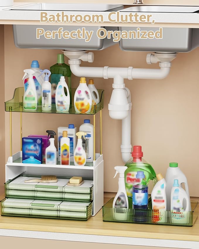 Bathroom Organizers and Storage, Makeup Organizer (Sturdy Durable Attractive), Ideal for Vanity, Countertop, Counter, Perfume, Skincare, Cabinet, Cosmetic, Dresser Organizer (Green)