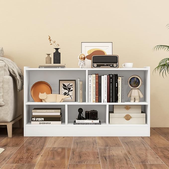 Giantex 5-Cube Bookcase, Freestanding 3-Tier Bookshelf with Spacious Top & Raised Base, Modern Display Storage Organizer, Multipurpose Book Shelf for Living Room, Bedroom, Playroom (White)