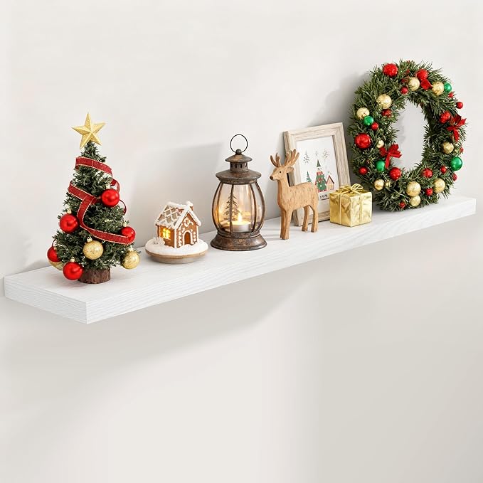Fun Memories White 55Inch Floating Shelves for Wall 1 Pack Shelves for Bedroom|Kitchen|Bathroom Wall Mounted Rustic Wood Floating Shelf with Invisible Brackets for Books|Storage|Decor