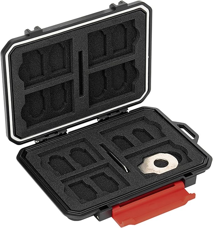 22 Slots SD MicroSD Memory Card Case, IP67 Waterproof Anti-Shock Memory Card Holder for 8 SD SDHC SDXC Cards, 12 MicroSD TF MSD Cards, 2 Nano SIM Storage Carrying Case - Black