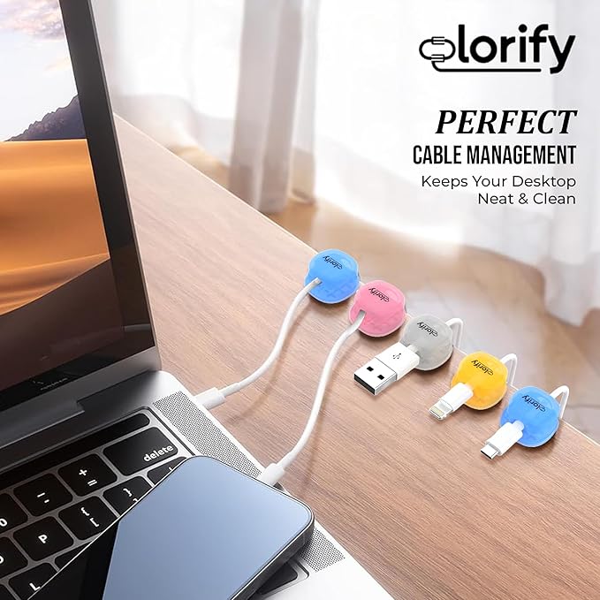 Spring Cable Clips 8-Pack Adhesive Cord Holders for Desk, Nightstand, Laptop, Phone Charging Clips & Car Cable Organizer for Home, Office & Charging Cord Management-(Multicolor)