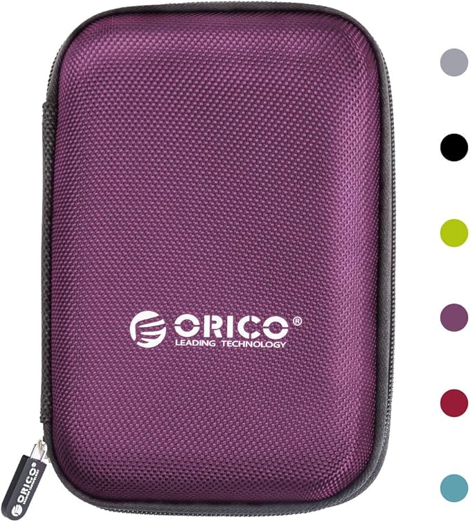ORICO Hard Drive Case 2.5 inch External Drive Storage Carrying Bag Waterproof Shockproof with Inner Size 5.5x3.5x1.0inch for Organizing HDD and Electronic Accessories, Purple(PHD-25)