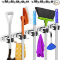2 Pack Broom Holder Wall Mount 5 Racks 4 Hooks Stainless Steel Broom Mop Holder Anti Slip Storage Rack Strong Load Bearing Waterproof Broom and Mop Organizer Wall Hanging for Bathroom Kitchen Garage