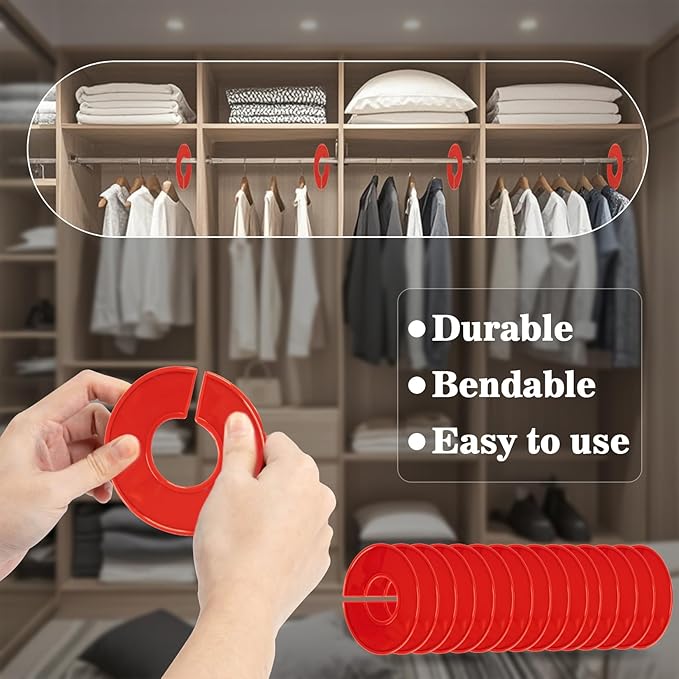 Sukh Closet Dividers 30pcs - Plastic Clothes Organizer Shelf Tags Labels for Clothing Rack Wardrobe Store Warehouse Nursery Must Haves Boutique Supplies Sturdy Durable Flexible No Burrs (Red)