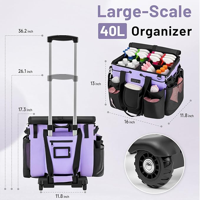 Large Cleaning Caddy for Cleaning Supplies Organizer, Rolling Cleaning Caddy Bags with Wheels for Housekeepers, Cleaning Carts on Wheels for Home Car Office Picnic