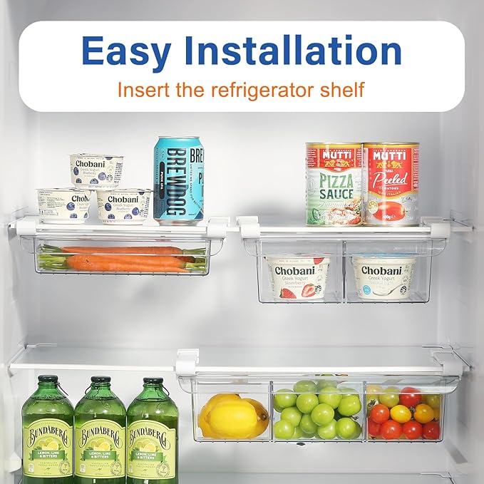 Pull-Out Fridge Drawer Organizer - Under Shelf Storage Bins for Refrigerator Organization for Fruits Vegetables, Cheese & Deli (Flat & Narrow)