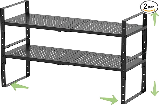 Expandable Countertop Organizer Rack/Shelf with Borders. for Kitchen, Pantry or Office - Heavy-Duty Steel Construction