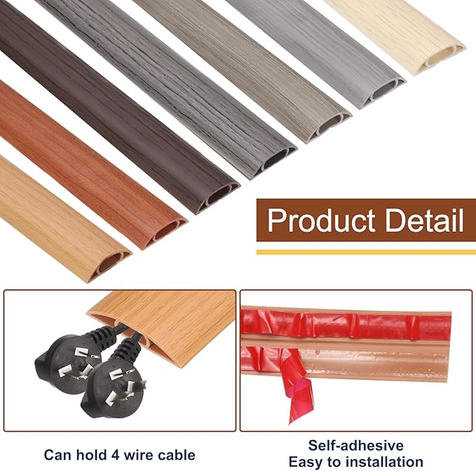 HARFINGTON 4ft Cord Cover Floor W0.6 x H0.33 Inner Channel PVC Hide Extension Cable Floor Wire Hider Wire Covers Protector for Prevent Cable Trips Cables Management, Light Grey